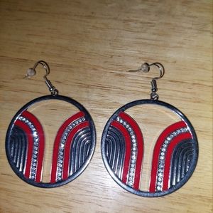 Paparazzi sliver and red earrings with rhinestones.